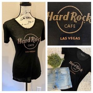 Hard Rock Cafe Las Vegas T Shirt Logo Graphic Bling Tee Lightweight Black Top
